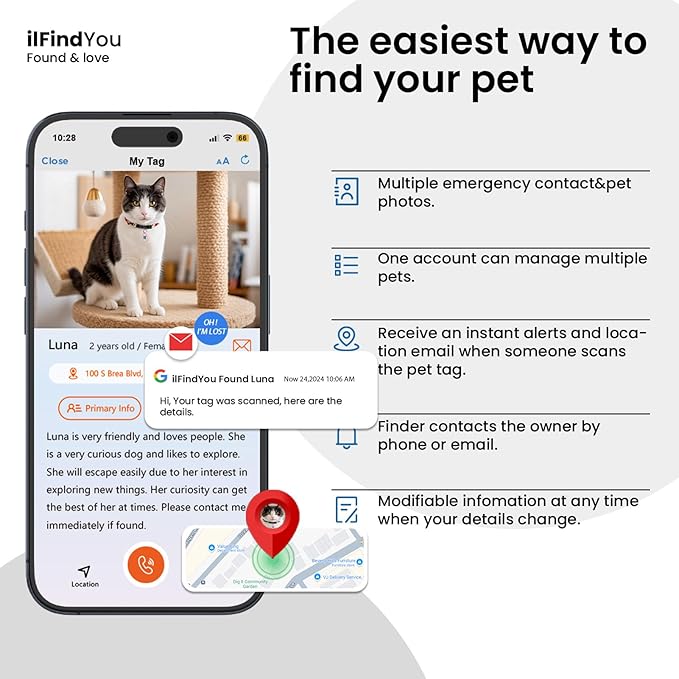 Cat Tags Personalized Small, QR Code Cat Name Tags for Kitten Collar, Scan Location Alerts, Pink S