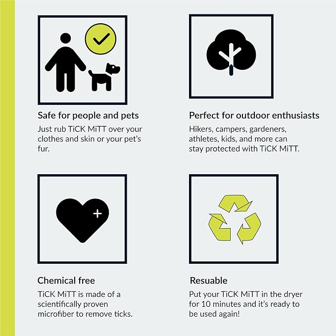 TiCK MiTT Green Tick Removal Glove: Gently Remove Ticks from Humans & Pets - Chemical-Free, Durable, Portable, Easy to Use Tick Management Tool for Outdoor Adventures & Everyday Use