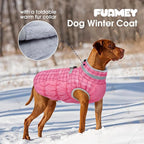 FUAMEY Dog Coat for Large Dogs,Waterproof Dog Winter Jacket with Harness Built in Puppy Cold Weather Coats Reflective Pet Vest with Zipper Warm Fleece Dogs Snowsuit Windproof Rose Plaid XL