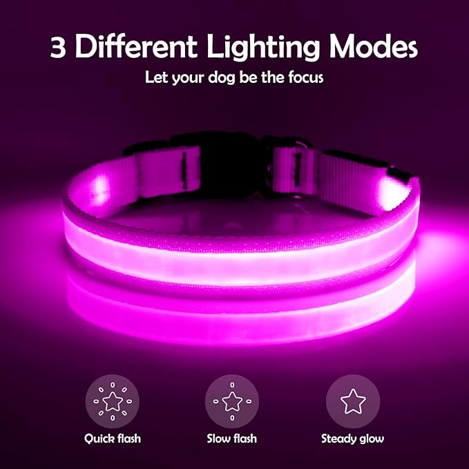 VIZPET LED Dog Collar, Light Up Dog Collar Adjustable USB Rechargeable Super Bright Safety Light Glowing Collars for Dogs (Purple, Small[11.02-15.74 inch/28-40cm])