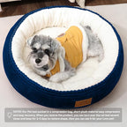 23in Round Cat Dog Bed for Large Medium Small Dogs Cats, Machine Washable Sleeping Sofa, Non-Slip Bottom Breathable Soft Calming Pet Cuddler for Indoor/Outdoor/Car/Cage, Navy Blue