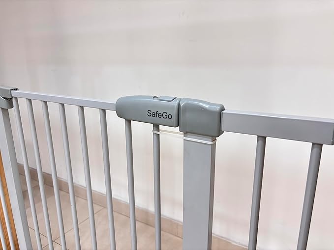 29"-57" Baby and Pet Safety Gate, 30" Tall Metal Walk-Thru Gate for Doorways & Stairs, Easy One-Hand Open, Dual Lock, Extensions & Wall Mounts Included (Brown, 29"-46" W x 30.5“H)