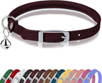 OOPSDOGGY Rolled Leather Cat Collar with Bell, Reflective Kitten Collars with Buckle Include Safety Elastic Strap - Adjustable Small Pet Collars for Boy Girl Cats (Burgundy)