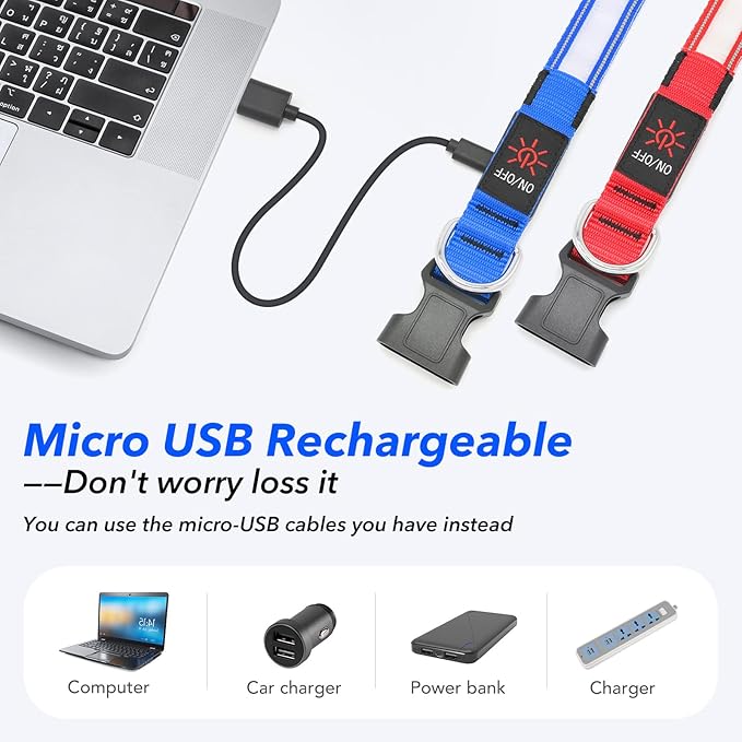 Visinite Light Up Dog Collars for Small Medium Large Dogs, Fully Adjustable LED Dog Collar USB Rechargeable, 3 Glowing Modes Pet Dog Collar, Lighted Dog Collars for Night Walking Safety