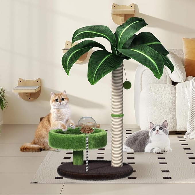 Cat Scratching Post with Bed, Cat Tree Tower Natural Sisal Cat Scratcher Cat Bed Cute Cat Tree for Kittens and Cats