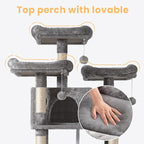 SHA CERLIN 68 Inches Multi-Level Large Cat Tree for Large Kitties/Big Cat Tower with Condo/Cozy Plush ‌Pussycat Perches/Sisal Scratching Posts and Hammocks/Activity Center/Grey