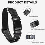 Reflective Dog Collar, Soft Neoprene Padded Nylon Pet Collar with Quick-Release Buckle, No-Choke Design Adjustable for Small Dogs,Black,S