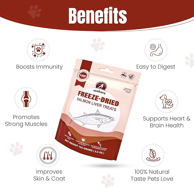 Freeze-Dried Salmon Liver Treats for Dogs & Cats, High Protein, Grain-Free, Single Ingredient, Healthy Training Snacks, Freeze Dried Salmon Dog & Salmon Cat Treats, 150g (5.3oz)
