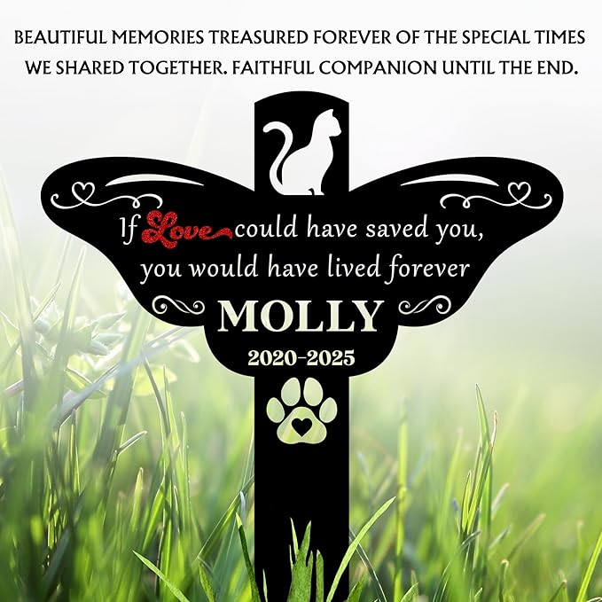 Cat Memorial Garden Marker | Engraved Pet Headstone with Custom Name and Dates | Outdoor Cat Tombstone for Yard | Garden or Cemetery | Pet Grave Markers Cats
