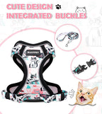 Halypet Cat Harness and Leash Set[MAX Safety 4th-Gen] Cute Escape Proof Vest Harness for Girl&Boy Cat Walking, Comfortable Adjustable Leash and Reflective Strips for Outdoor Kitten, M Inky Meowy