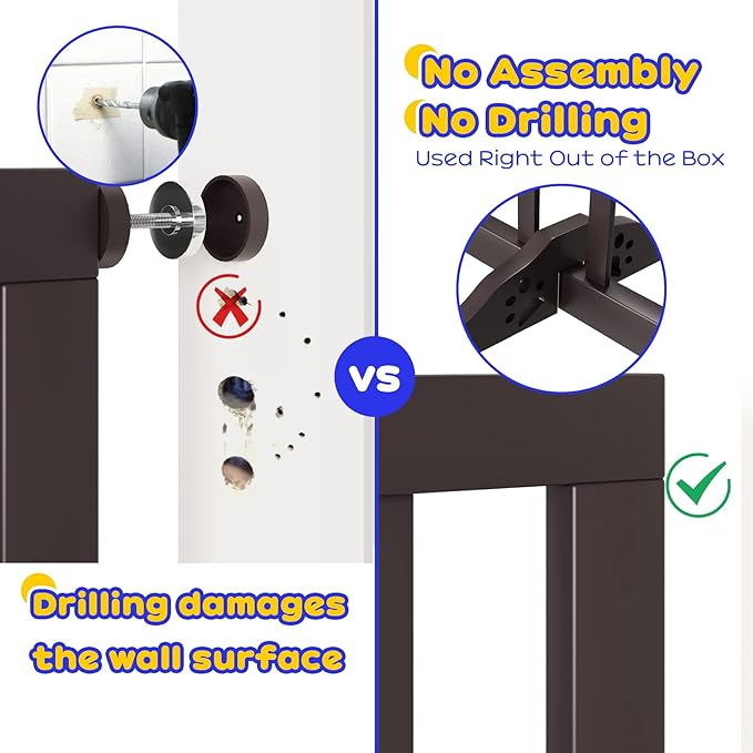 Semiocthome Wooden Freestanding Dog Gates for The House Extra Wide, 6-Panel Pet Gates for Puppy/Doggy with 4PCS Support Feet, Foldable 24“(H) Dog Fences Indoor, Expands Up to 9(ft) /113" (W)- Brown