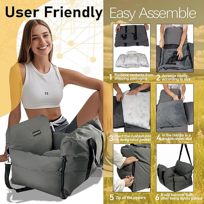 Dog Car Seat & Soft Dog Booster Seat for Small Dogs (<25lbs) with Waterproof, Fully Detachable Washable with Storage, Leash, Portable Pet Carseat Puppy Travel Carrier Bed