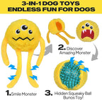 Fida Dog Chew Toys for Aggressive Chewers(3in1), Squeaky Dog Toys for Large Dogs, Interactive Dog Toys to Keep Them Busy, Dog Ball for Small, Medium and Large Dogs(Yellow)