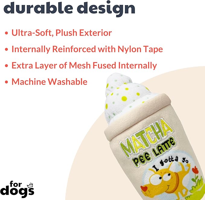 Huxley & Kent for Dogs - Matcha Pee Latte (Large) - Funny Durable Power Plush Dog Toy with Squeaker - Dog Gift