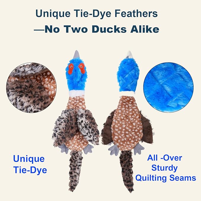 24” No Stuffing Duck Dog Toy – Large Durable Plush Bird with 2 Squeakers & Crinkle Sound, Tough Chew Toy for Medium & Large Dogs, Interactive Fetch & Tug Toy for Aggressive Chewers