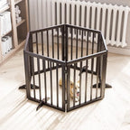 Semiocthome Wooden Freestanding Dog Gates for The House Extra Wide, 6-Panel Pet Gates for Puppy/Doggy with 4PCS Support Feet, Foldable 24“(H) Dog Fences Indoor, Expands Up to 9(ft) /113" (W)- Brown