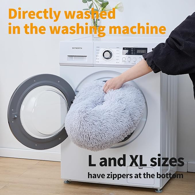 Donut Dog Bed, Dog Beds, Cat Bed, Washable Round Bed for Small Dogs, Indoor (Light Grey, 24", S)