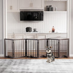 Semiocthome Wooden Freestanding Dog Gates for The House Extra Wide, 6-Panel Pet Gates for Puppy/Doggy with 4PCS Support Feet, Foldable 24“(H) Dog Fences Indoor, Expands Up to 9(ft) /113" (W)- Brown