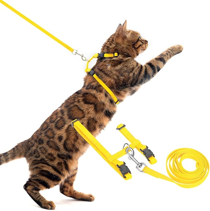 PUPTECK Adjustable Cat Harness and Leash Set Escape Proof Kitten Strap Collar for Walking Travel, Yellow