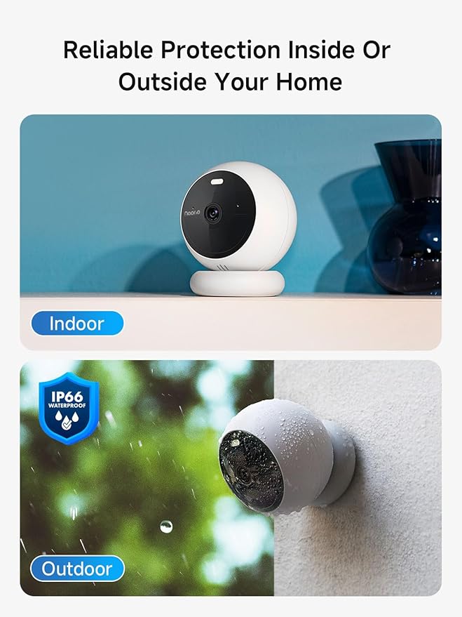 Noorio Wireless Security Cameras for Home Security, Battery-Powered 1080P Indoor/Outdoor Camera Magnetic, AI Detection, Free Local Storage, Color Night Vision, IP66 Weatherproof, 2.4G WiFi Only