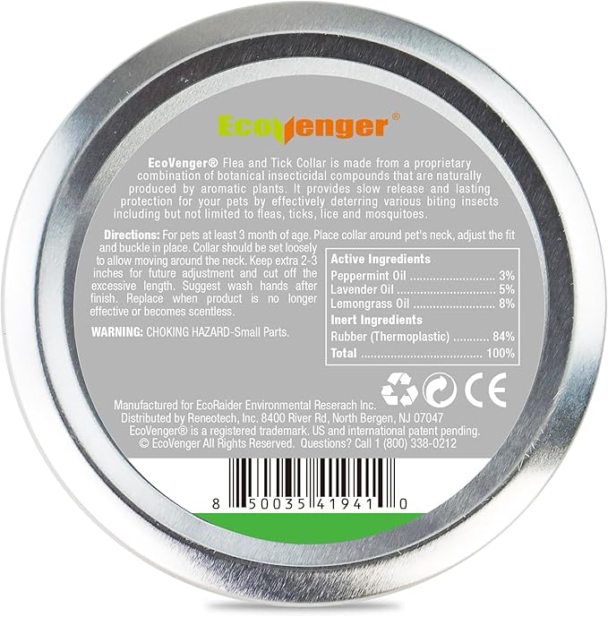 EcoVenger Flea Collars for Dogs & Cats - Flea & Tick Repellent 2-Pack Green. Built-in Pant-Based Formula Strong Repellency Slow Release, Lasting Protection, Pleasant Aroma, Waterproof