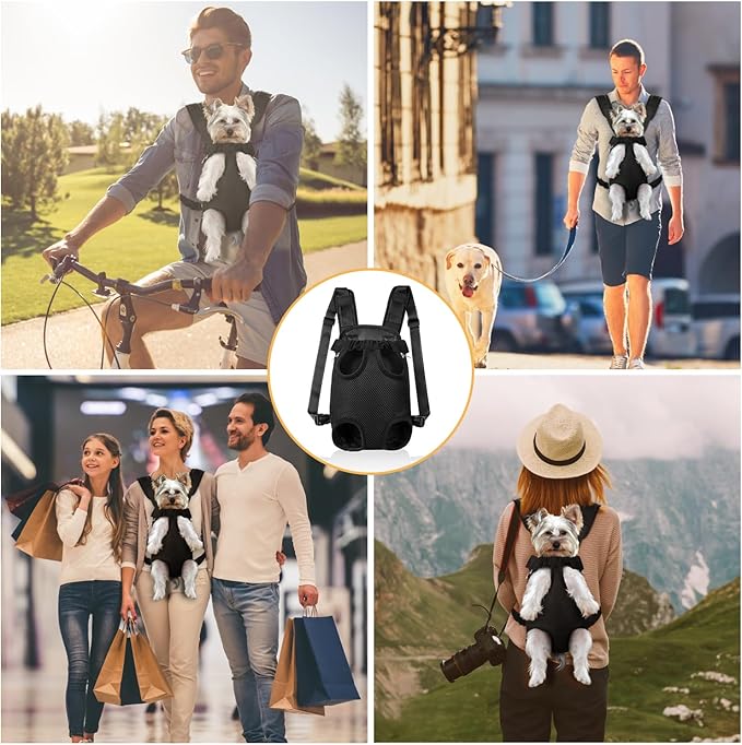 YUDODO 2-Pack Pet Dog Carrier Backpack Adjustable Dog Front Carrier, Legs Out Easy-Fit Dog Travel Backpack Carrier for Hiking Camping for Small Medium Dogs Cats and Rabbits (Small Black+Pink)