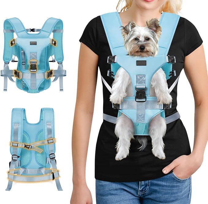 YUDODO Front Pet Carrier Backpack for Small Dogs and Cats, Secure and Breathable Mesh, Ergonomic Support, Adjustable for Walking, Hiking, or Travel (Blue M)