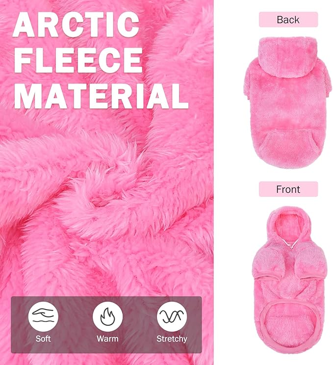 SCENEREAL Fuzzy Sweater Hoodie for Small Dogs - Fleece Warm Dog Clothes for Winter/Fall, Designer Cute Male/Female Dog Clothes with Leash Hole