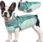 FUAMEY Dog Coat for Medium Dogs,Waterproof Dog Winter Jacket with Harness Built in Puppy Cold Weather Coats Reflective Pet Vest with Zipper Warm Fleece Dogs Snowsuit Windproof Green Plaid M