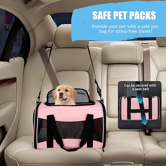 Carriers Soft-Sided Pet Carrier Pink for Medium Large Cats Dogs Undertake 35Lbs,Ventilated Mesh Windows,Top Load Cat Carrier with Airline Approved(X-Large,Pink)