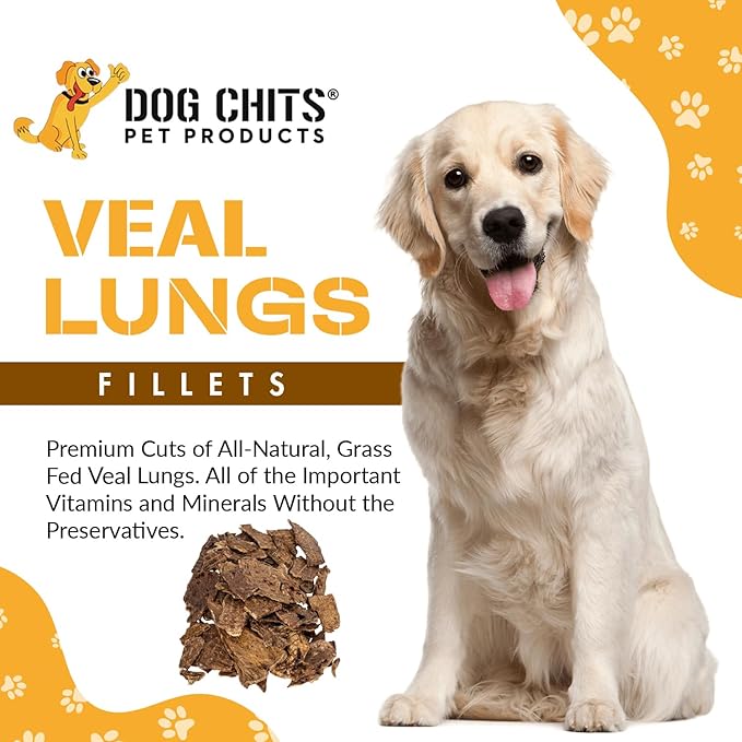Dog Chits Veal Lung Fillets Dog and Puppy Treats - All Natural Grain and Chemical Free Training Chews - High Protein and Low Fat - Supports Dental Health - Made in The USA - Large 10 oz Bag