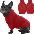 IECOii Dog Sweaters for Medium Dogs Girl Boy,Christmas Knit Doggy Sweatshirt with Sleeve,Turtleneck Thick Warm Dog Sweaters for Winter,Pullover Knitwear for French Bulldog,Boston Terrier (Red, L)