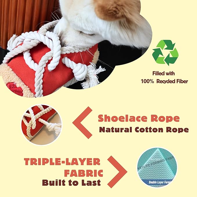 2 Pack No Stuffing Squeaky Dog Toys for Small, Medium and Large Dogs - Interactive Tug of War Puppy Chew Snuffle Toy, Dog Birthday for Dog Presents - Shoe