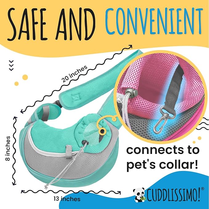Pet Sling Carrier - Carefully Sized for Teacup & Toy Breed Puppies & Cats (Under 6lb) - Soft Pouch for Small Dogs, Yorkies, Chihuahuas - Ideal for Hands-Free Doggy Travel & Walks (Teal)