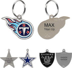 NFL Tennessee Titans Engraving Pet ID Tag in 32 Team Logo Shapes - Personalized Dog and Cat Tags With 3 Lines of Customizable Text for Tracking & Safety - Stainless Steel