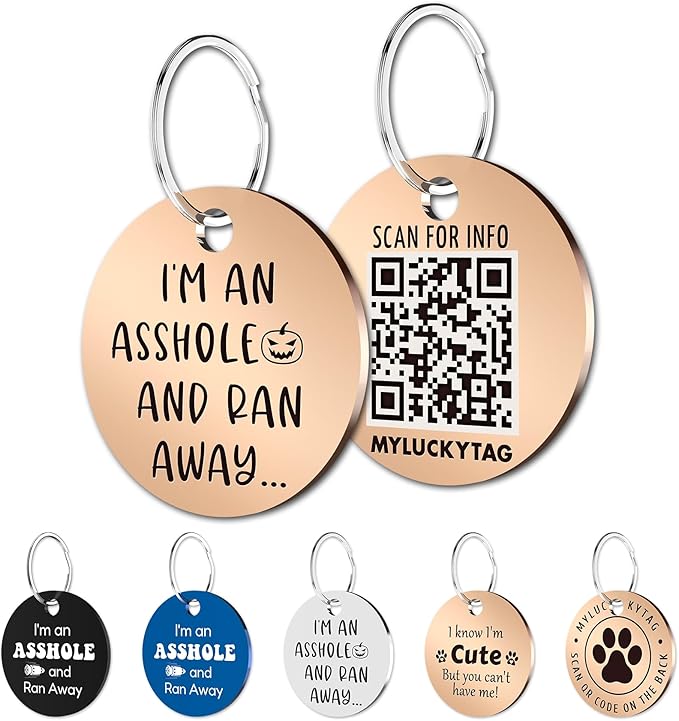 MYLUCKYTAG QR Code Stainless Steel Pet ID Tag - Personalized Online Profile, Location Alert Email, Digital ID, Durable Dog Collar Tag, Engraved