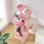 MoNiBloom Cat Tree, 70 Inch Cat Tree Tower with 2 Condo, Tall Cat Tower with Scratching Post, Cat Climbing Tower, Cat Tree for Indoor Cats, Soft Pink