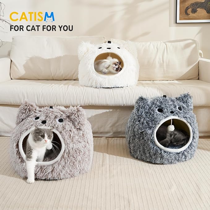 CATISM Cat Bed, Cat Beds for Indoor Cats, Cat Cave, Cat Cave for Indoor Cats, Cat Bed Cave, Large Cat Beds, Cozy Hooded Cat Bed with Soft Cushion, Removable Washable Cat Beds Keep Warm