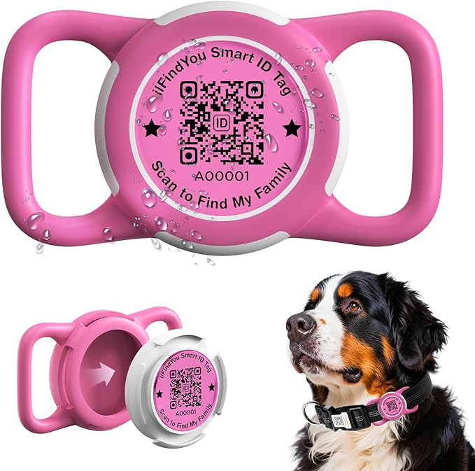 Waterproof AirTag Dog Collar Holder for Apple Tracker QR Code Case Rose Red