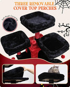 Globlazer Gothic Cat Tree, 80inch Goth Cat Tower for Indoor Cats Multiple Adult Cats XXL Cat Tree Large Cat Tower with Scratching Post, Hammock, 3 Perches, 2 Condos, 2 Hanging Basket, F80, Black Red