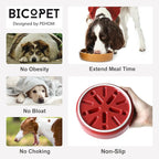 Ceramic Maze Dog Slow Feeder with Non-Slip Silicone Rim (& Bamboo Stand) – Heavy-Duty Stoneware Bowl with Puzzle Pattern for Bloating & Obesity Prevention (Raised-Red-S)