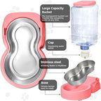 Automatic Cat Feeder and Water Dispenser with Stainless Steel Bowl Dog Gravity Food Feeder and Waterer for Small Medium Pets Puppy Kitten 1 Gallon x 2