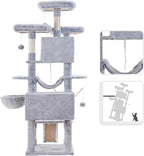 Hey-brother Cat Tree, 71 inches XL Large Cat Tower for Indoor Cats, Multi-Level Cat House with 3 Padded Perches, Big Scratcher, Cozy Basket, 2 Cat Condos and Scratching Posts,Pewter MPJ034PE