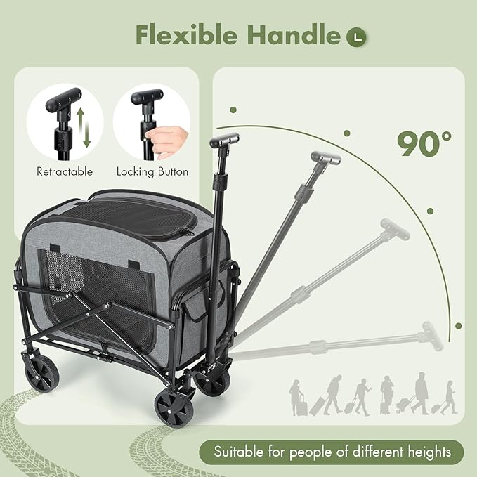 Lekereise Extra Large Pet Carrier with Wheels – Soft-Sided Foldable Rolling Cat Carrier for Puppy and Small Medium Dogs Under 30lbs, Stable & Ventilated Travel Crate for Camping and Outdoor, Grey