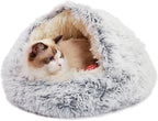 Cat Cave Beds for Indoor Cats, Round Fluffy Calming Cat Bed with Hooded Cover, Donut Calming Cozy Pet Bed for Anxiety Cats and Puppies - Dia 20"
