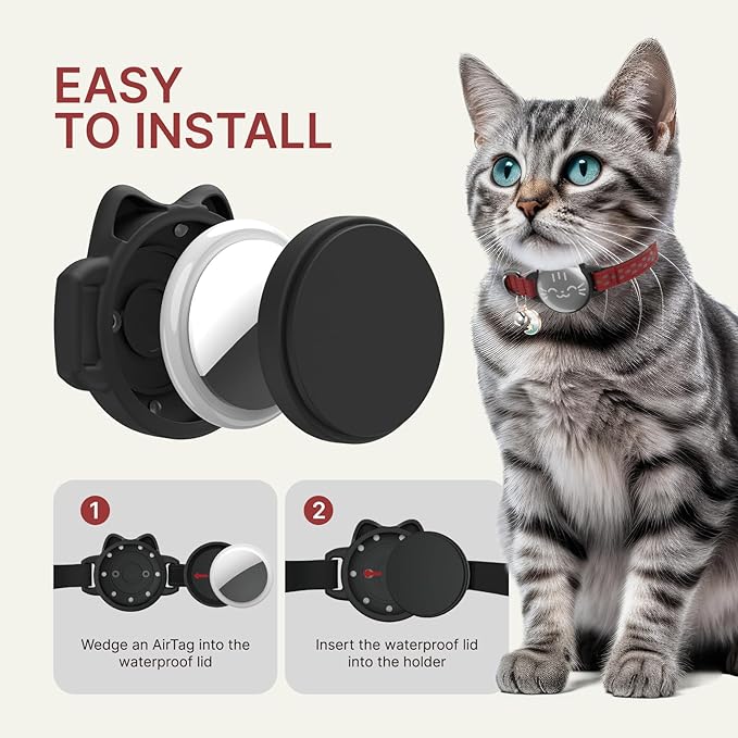 typecase Waterproof Airtag Cat Collar, Breakaway, Reflective Fish Pattern, Lightweight, Hidden Airtag Holder, GPS Tracker - Cats, Kittens (9-13")