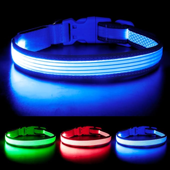YFbrite Full Adjustbale LED Dog Collar, Full Illuminated Light up Dog Collars, Reflective Dog Collar Light Glowing in The Dark for All Dogs Safety (Small, Blue-2)