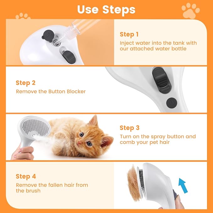 4 in 1 Cat Steam Brush, Rechargeable Pet Spray Hair Removal Comb, Self Cleaning Pet Brush for Indoor Long & Short Haired Pets, Cat Brushes for Shedding, Grooming, Cleaning and Massage