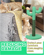 Bdor Cat Scratching Post, Cactus Cat Scratcher with Nature Sisal Rope for Indoor Adults Cats and Kitten, Resistant Carpet Scratch Post, Green