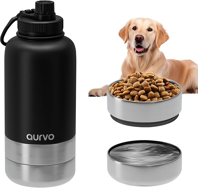 32oz Dog Water Bottle with Bowls - Leakproof Insulated Stainless Steel, Portable Travel Bottle for Hiking, Camping, Outdoor Use